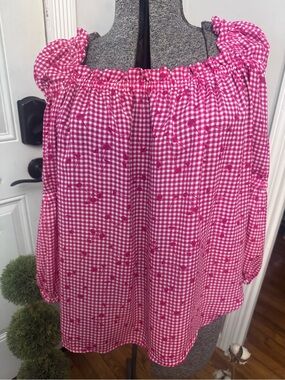 Women’s Seven Forty Two Pink Gingham Square Neck Blouse Medium